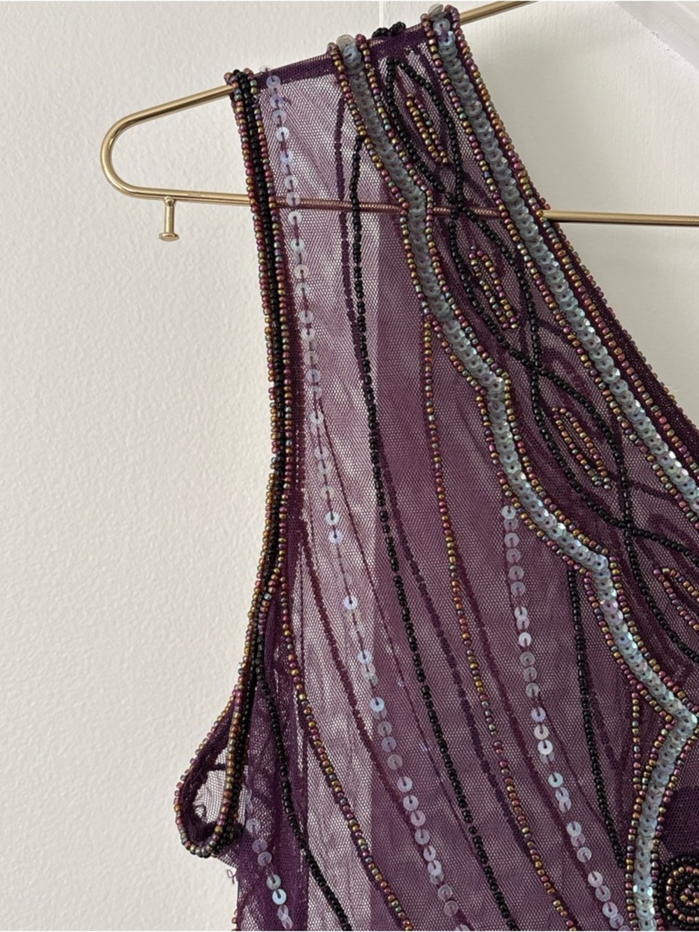 Unique Vintage 1920s Purple Beaded Dress Size Medium Sheer Sequins Sleeveless - Picture 4 of 14
